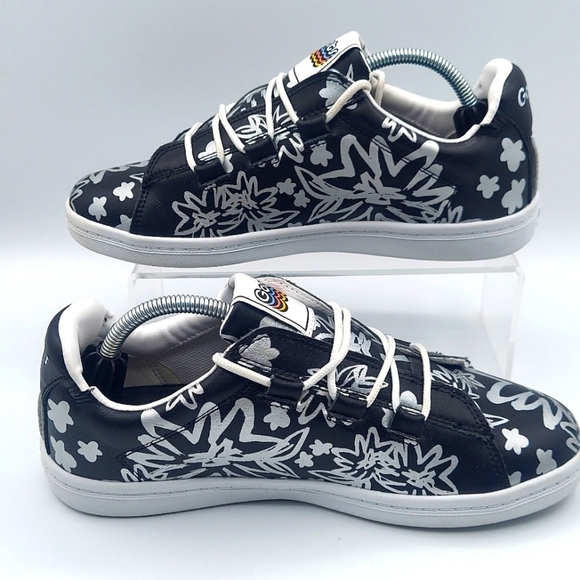 GOATS Leather Upper Sneakers Black Silver Flowers Women's Size 7.5 - Picture 2 of 10